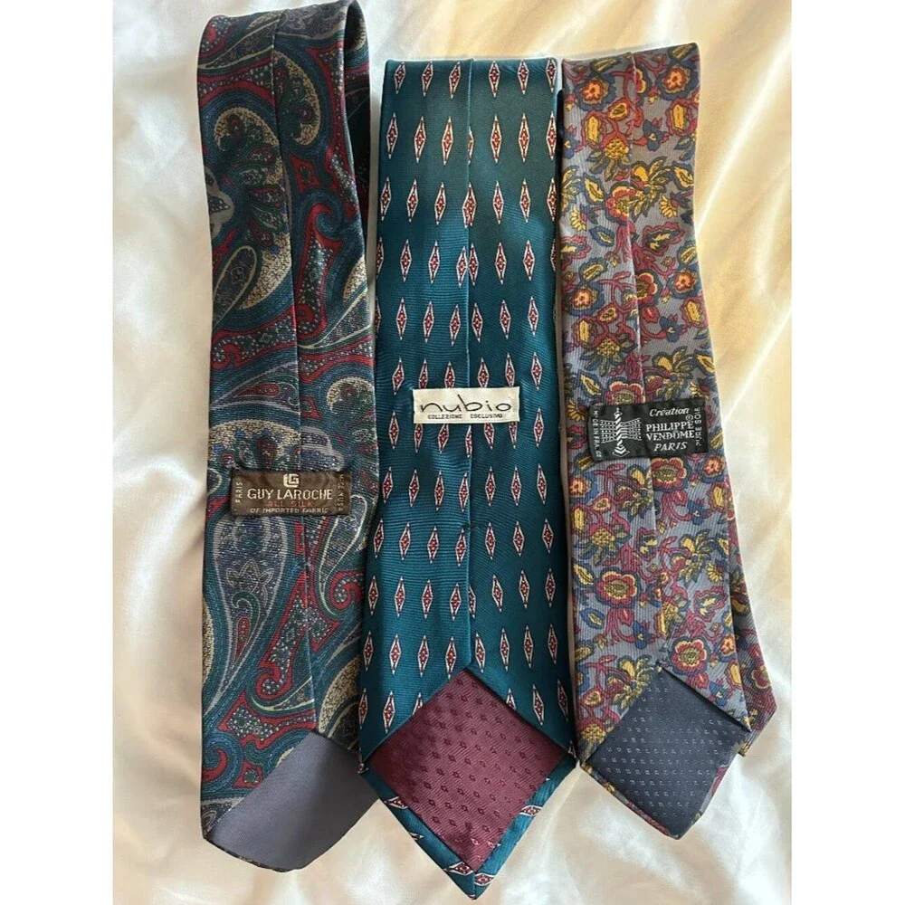 Vintage French Silk Ties Lot 3 Guy Laroche Philippe Vendome Paris Nubio Designer